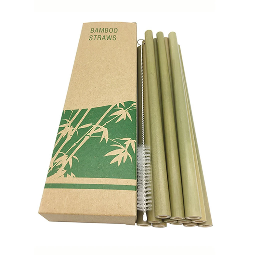 

10 шт./компл. многоразовые соломинки из натурального бамбука, соломинки для питья с чехлом + чистящая щетка, экологически чистые бамбуковые с...