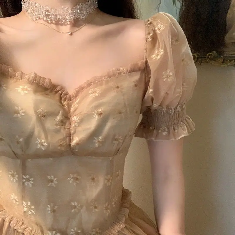 2020 летнее новое французское ретро платье женское с квадратным воротником и