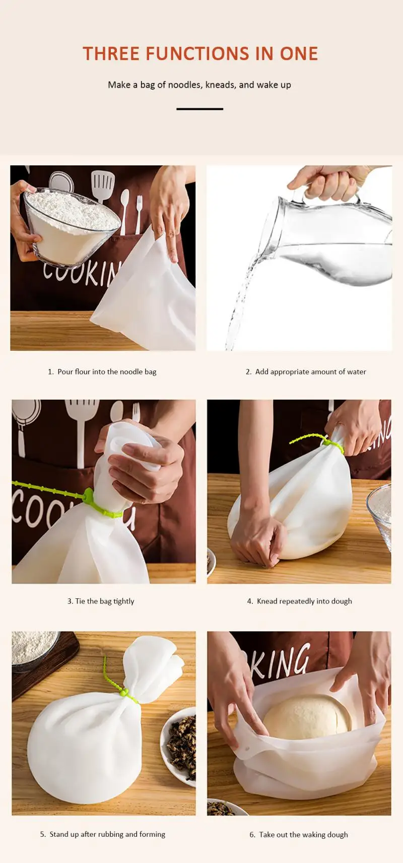 

1Pcs Kitchen Silicone Dough Flour Kneading Mixing Bag Reusable Cooking Pastry Tools Flour Kneading Bags Bakeware Kitchen Tools