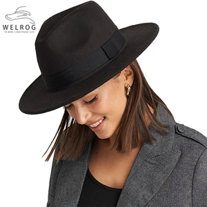 Фетровая шляпа WELROG, шерстяная, с широкими полями, однотонная, бордовая, весенняя, для женщин, для улицы