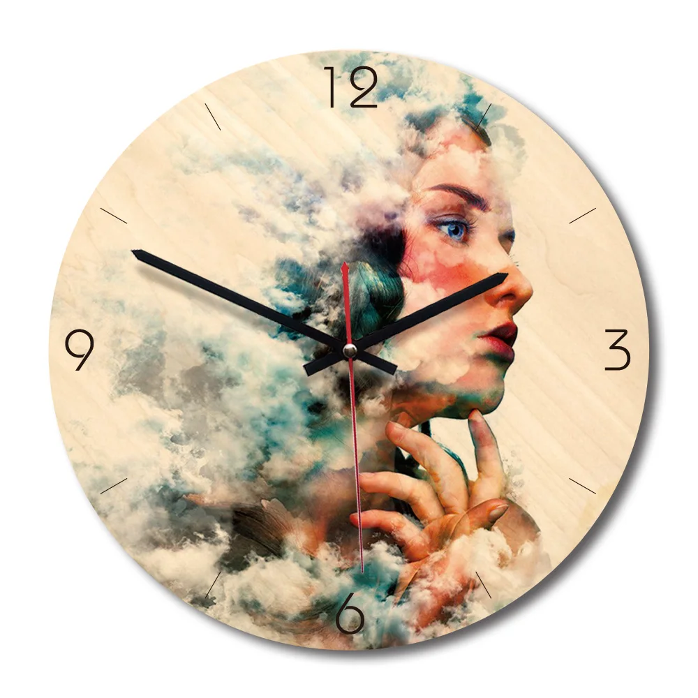 M.Sparkling Wooden Wall Clock Creative Watercolor Art Modern Design Living Room Reloj Pared 11inch Silent Watch | Дом и сад