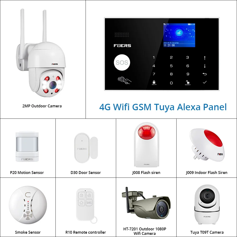 

4G Tuya Alexa Wifi GSM alarm systems security home APP Touch keypad Smart Home Burglar Alarm System ip Wifi camera