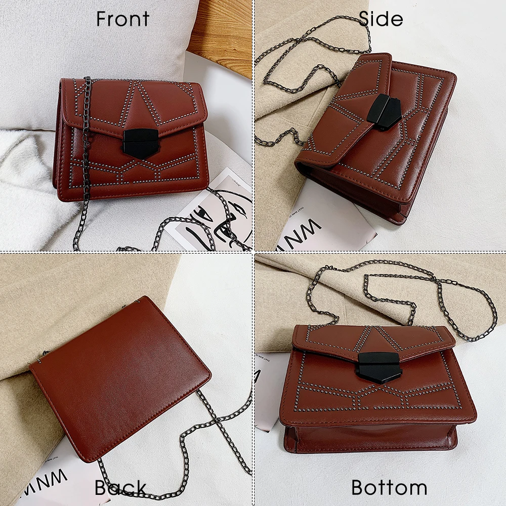 Маленькие женские сумки мессенджеры на цепочке с заклепками для женщин