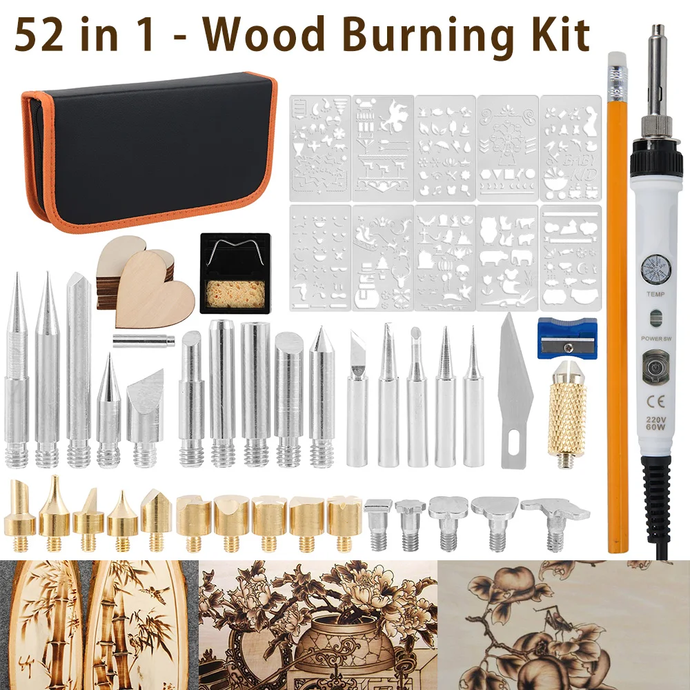 

Wood Burning Kit Carving Pyrography Pen Kit 60W Adjustable Temperature Soldering Iron Welding Wood Embossing Burning 110/220V