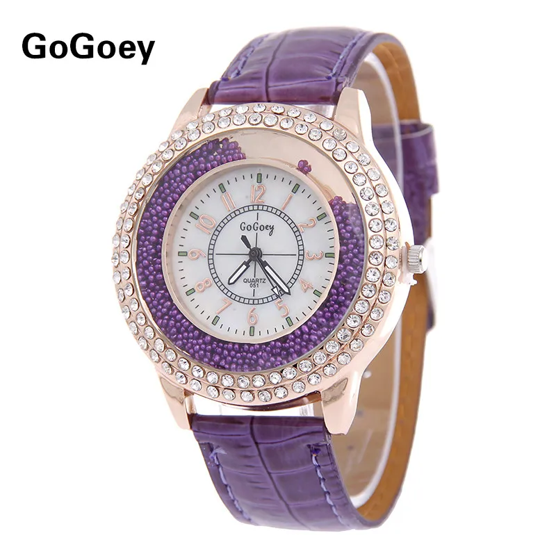 

Hot Sales Gogoey Brand Beads Leather Watches Women Ladies Crystal Dress Quartz Wristwatch Relojes Mujer go007