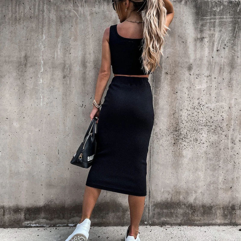 

Ribbed Autumn Two 2 Pieces Sets Party Women's Suit Female Crop Top and Skirt Outfits Bodycon Set Knitted Winter Tracksuits G2759