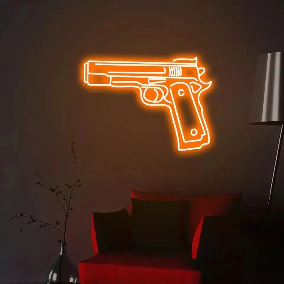 “Pistol” LED lights 12V Acrylic Party Decoration Neon Sign Bedroom Custom Led Light Sign Wall Art Romance