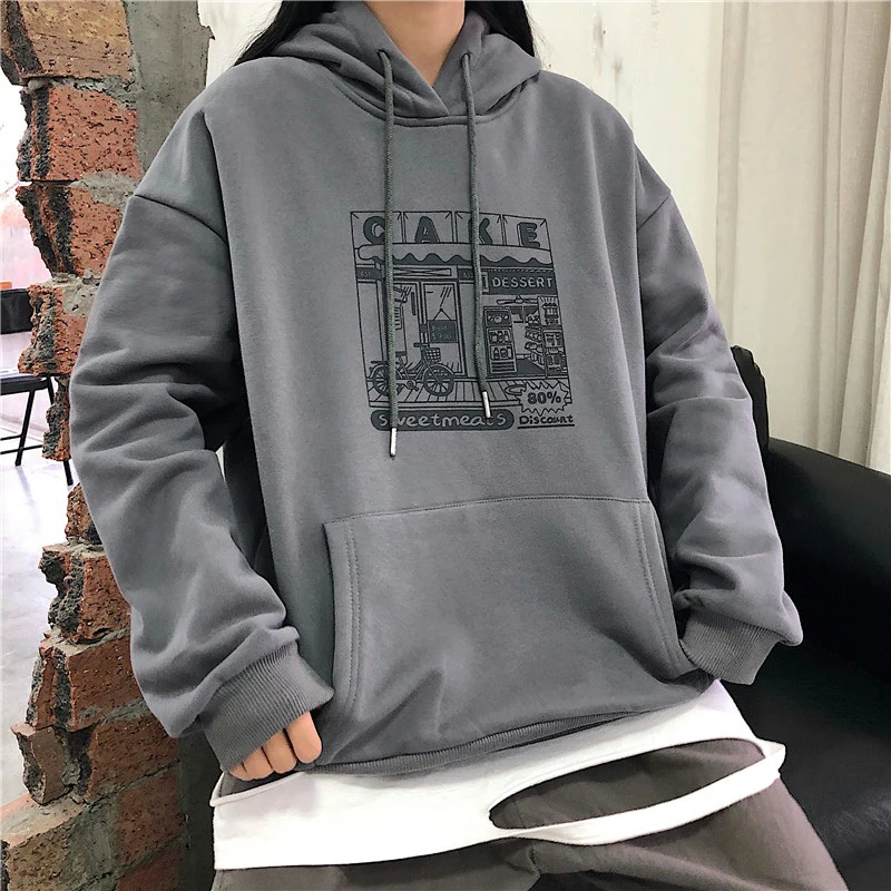 

Hoodie Women Chic Plus Velvet Printed Streetwear Soft Loose Womens Sweatshirt Pullover Harajuku Hooded Fashionable New