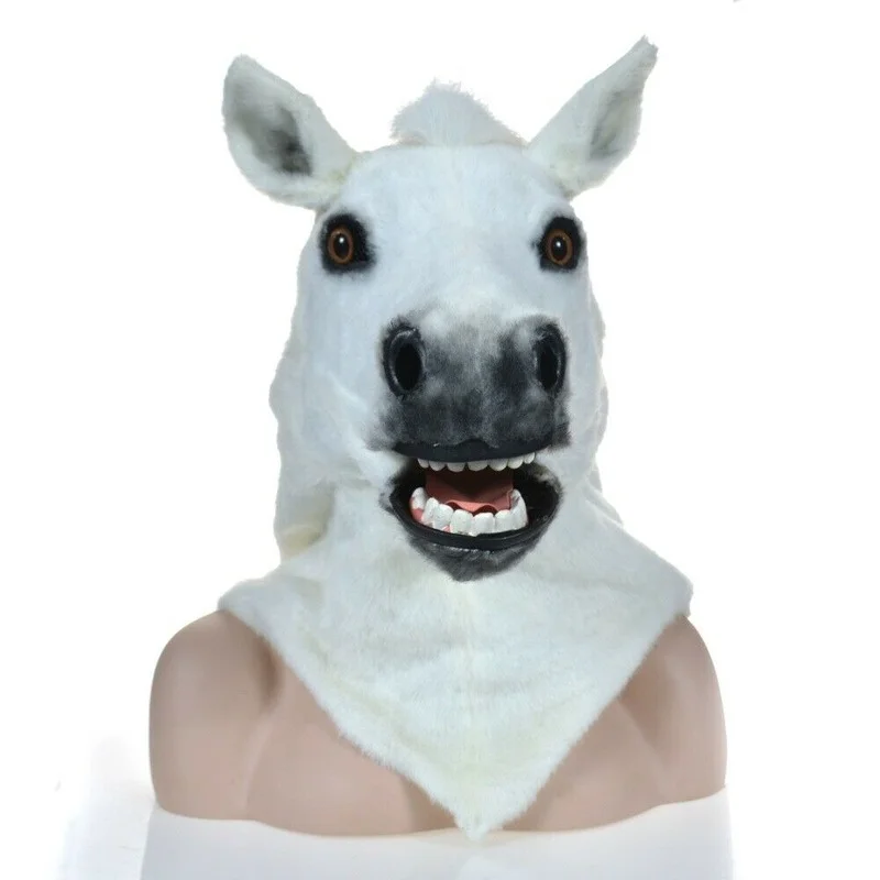

Белая лошадь Костюм-талисман в форме головы может двигаться во рту голова Хеллоуин костюм Косплэй Реклама Костюм