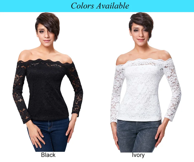 Пикантные Женские топы с длинным рукавом цветочным кружевом и открытыми плечами