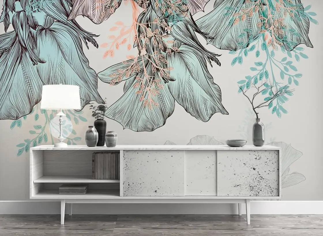 Цветочная настенная бумага недорогая Настенная роспись HD Минималистичная