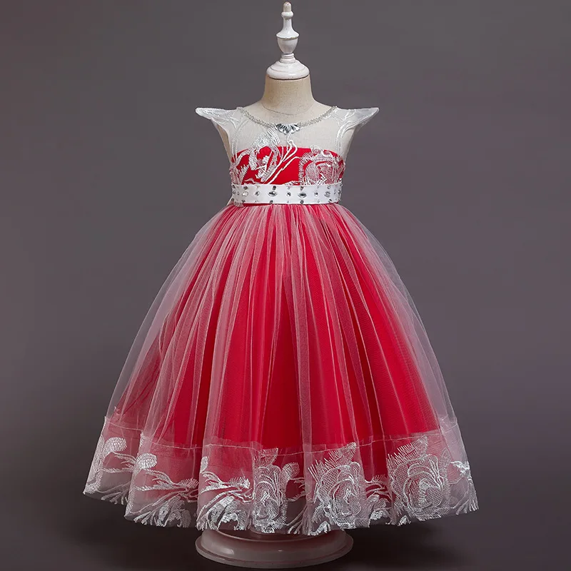 

New children's new year's dress fluffy princess dress long lace piano performance dress girl's dress show children's Christmas