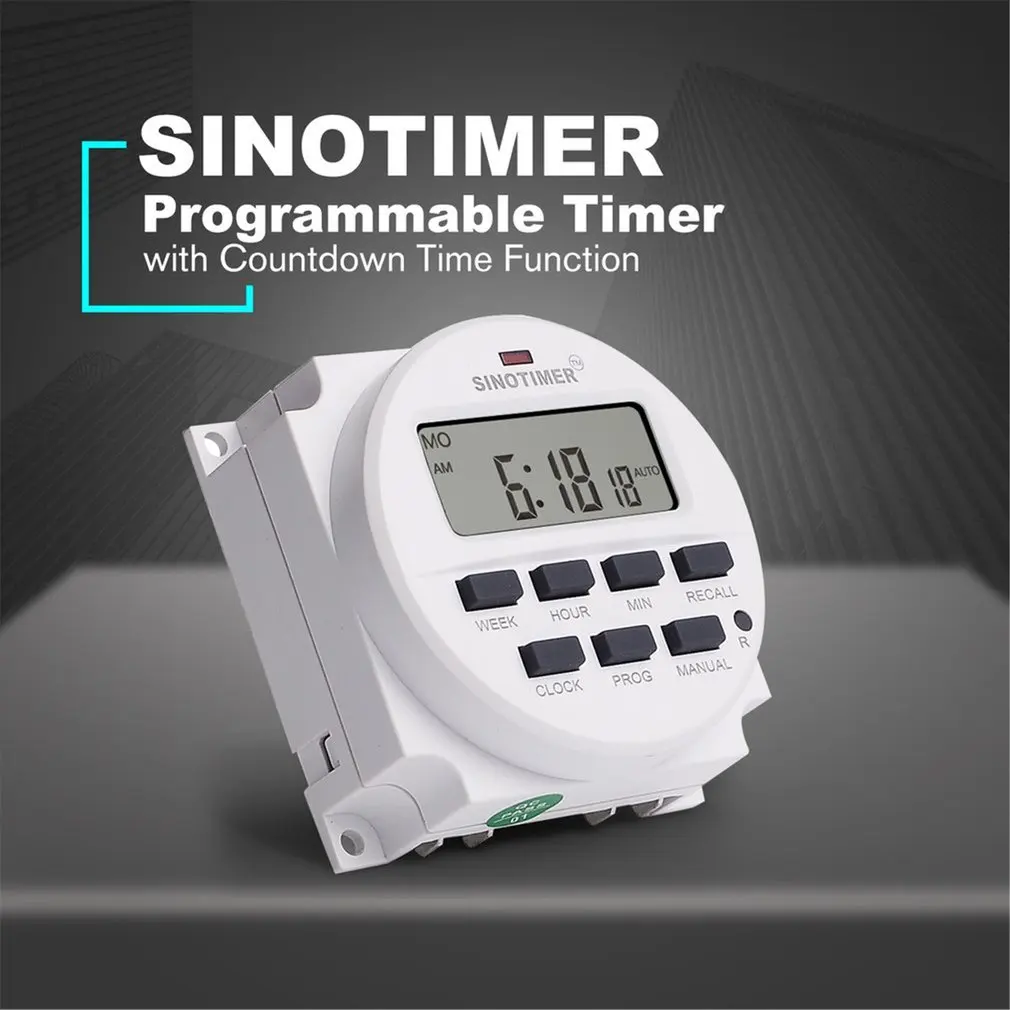 Цифровой программируемый таймер переменного тока SINOTIMER TM618N-2 220 В с ЖК-дисплеем и
