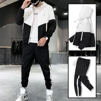 dropshipping patchwork hip hop casual mens sets 2020 korean style 2 piece sets clothes men streetwear fitness male tracksuit