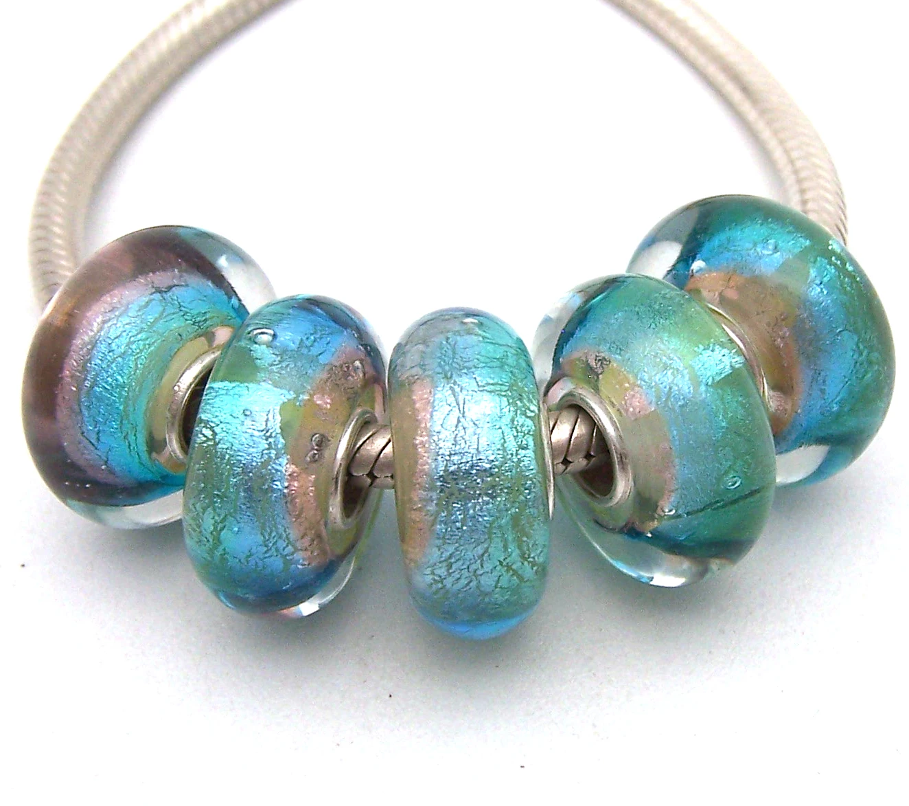 

JGWG2959 5X 100% Authenticity S925 Sterling Silver Beads Murano Glass beads Fit European Charms Bracelet diy jewelry Lampwork