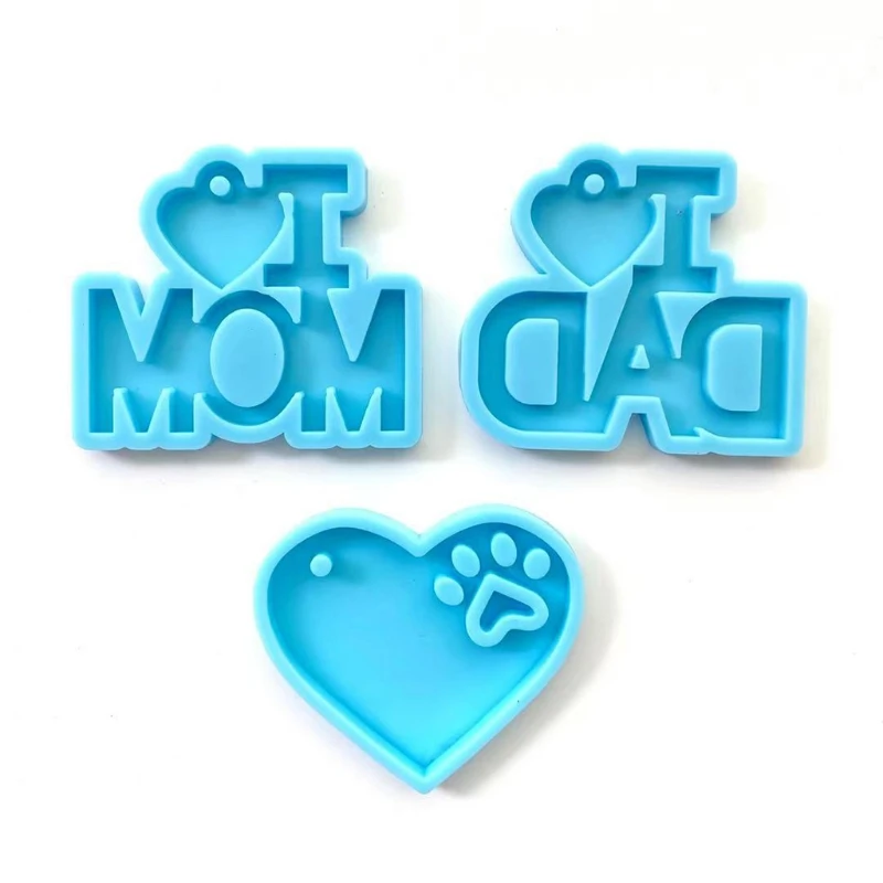 

Y1UE 3 Pcs/Set Father's Day Mother's Day Theme Keychain Epoxy Resin Mold Necklace Pendant Silicone Mould DIY Crafts Decorations