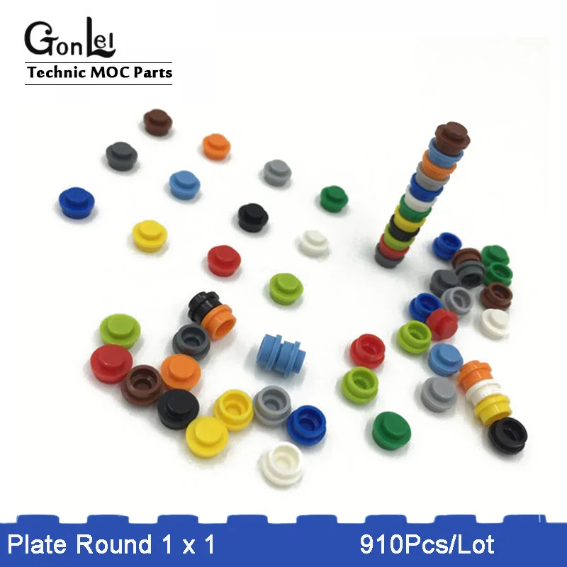 

New 910Pcs/Lot MOC Brick Plate Round 1 x 1 with Solid Stud DIY Building Block Bricks Toys Compatible with Assembles Particles