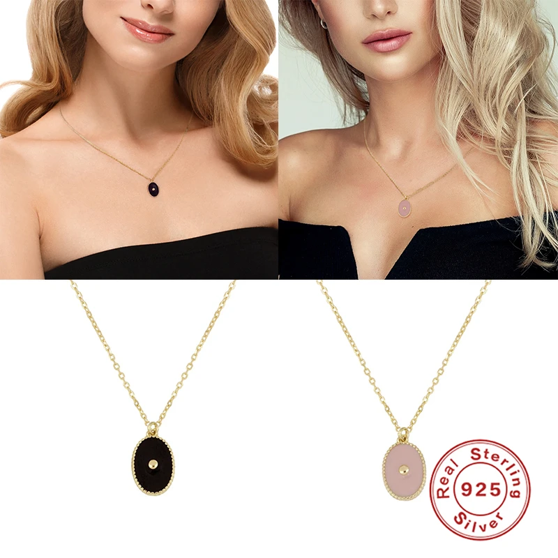 

BOAKO 925 Стерлинговое Серебро Золото Эмаль овальной формы кулон ожерелье для женщин минималистский цепи ожерелье Свадебная вечеринка, хороше...