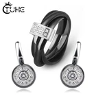 Женский набор украшений, три кольца в одном, серьги-гвоздики, набор свадебных украшений, черный, белый цвет, 2019