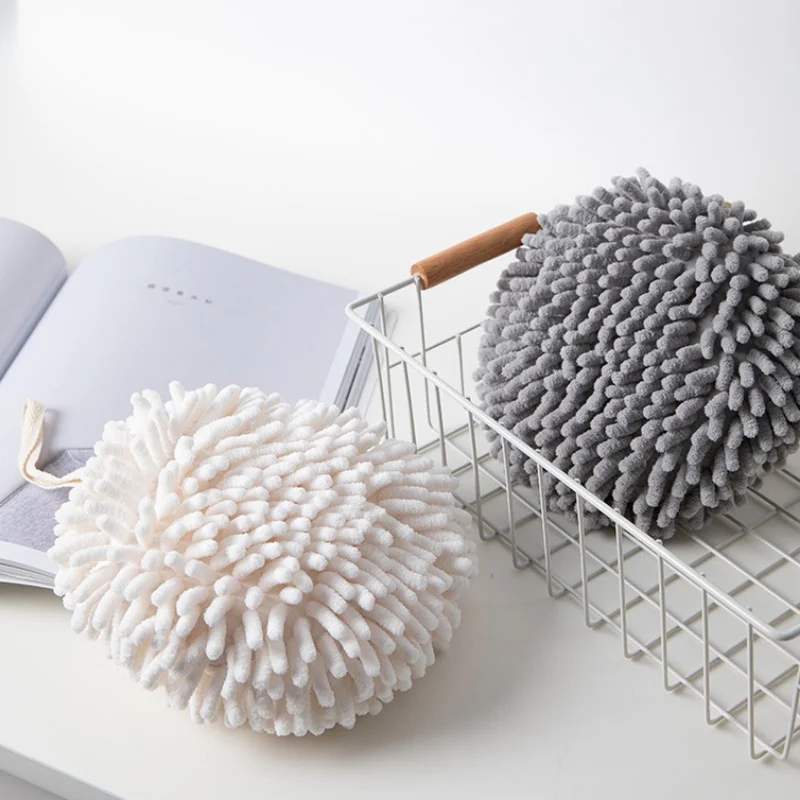 1 шт. кухонное полотенце для мытья рук из синели круглое бежевое аккуратно