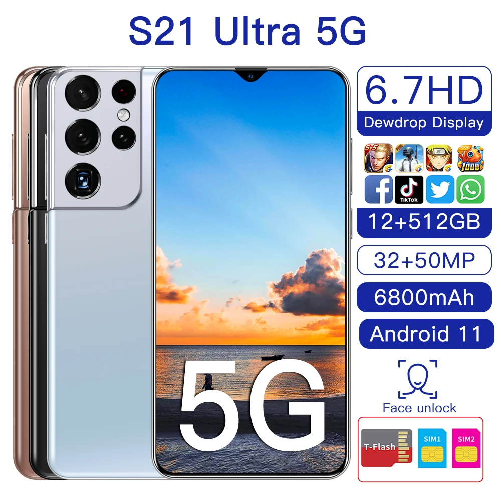 

Global Version Galxy S21 Ultra 5G 16GB 512GB 6.7Inch Android 11 Smartphone 6800mAh Full Screen Qualcomm 888 Mobile Phone