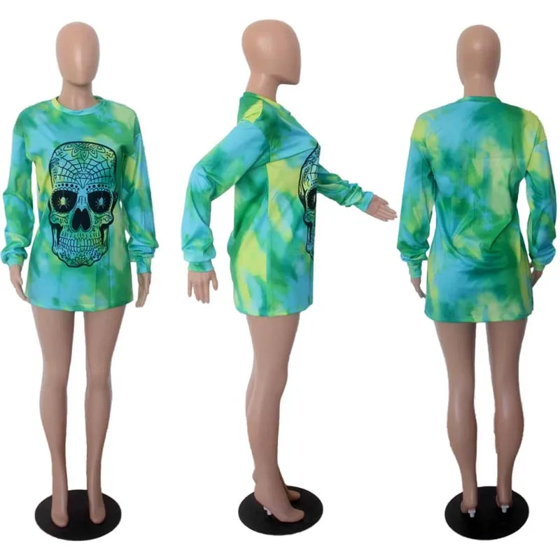 

ZOOEFFBB Trendy Tie Dye Sexy Long Sleeve Loose Shirt To Wear Out Aesthetic Graphics Top 2021 Fashion Women Clothing Pullover