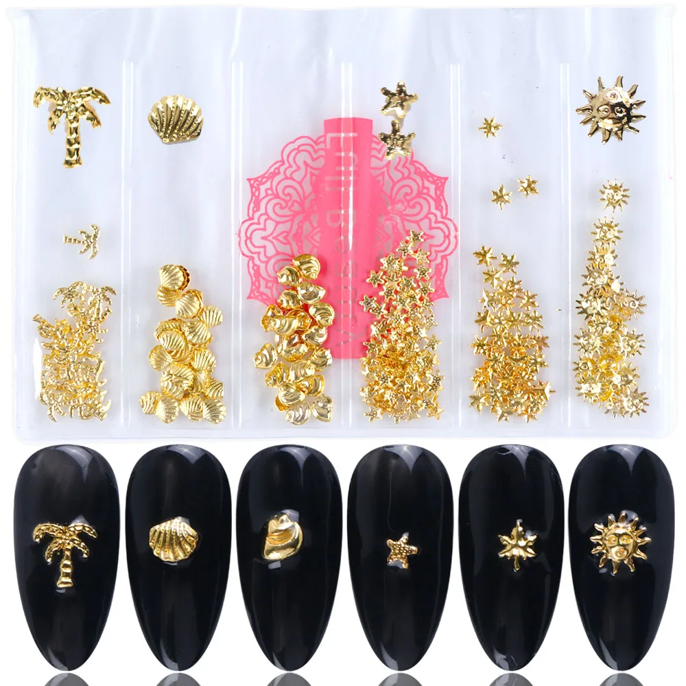 6 видов конструкций набор золотых украшений для дизайна ногтей металлические