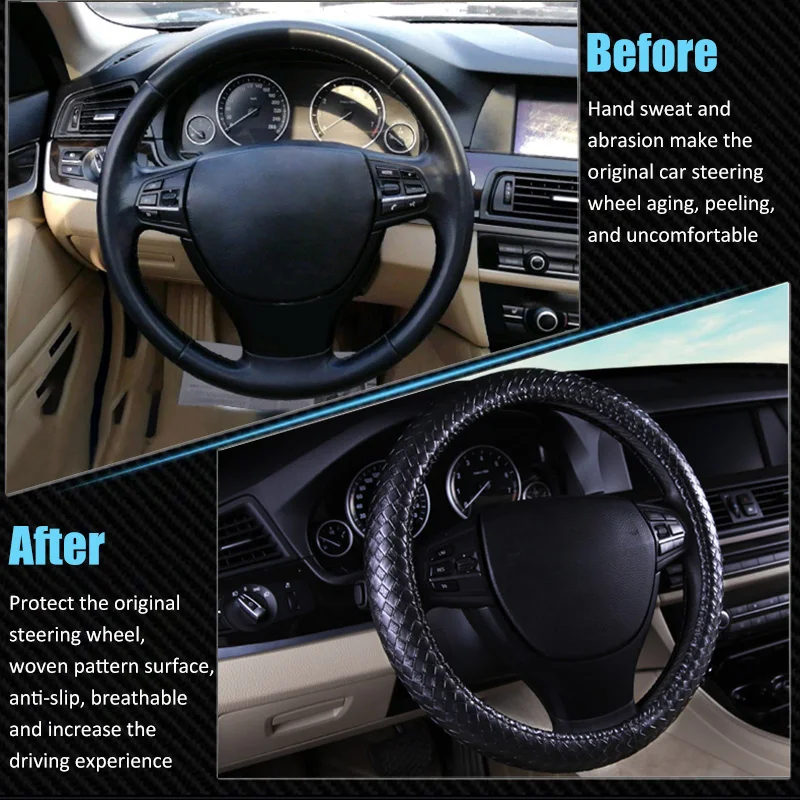 Чехол для руля Karcle универсальная плетеная оплетка 15 дюймов|leather steering wheel cover|steering