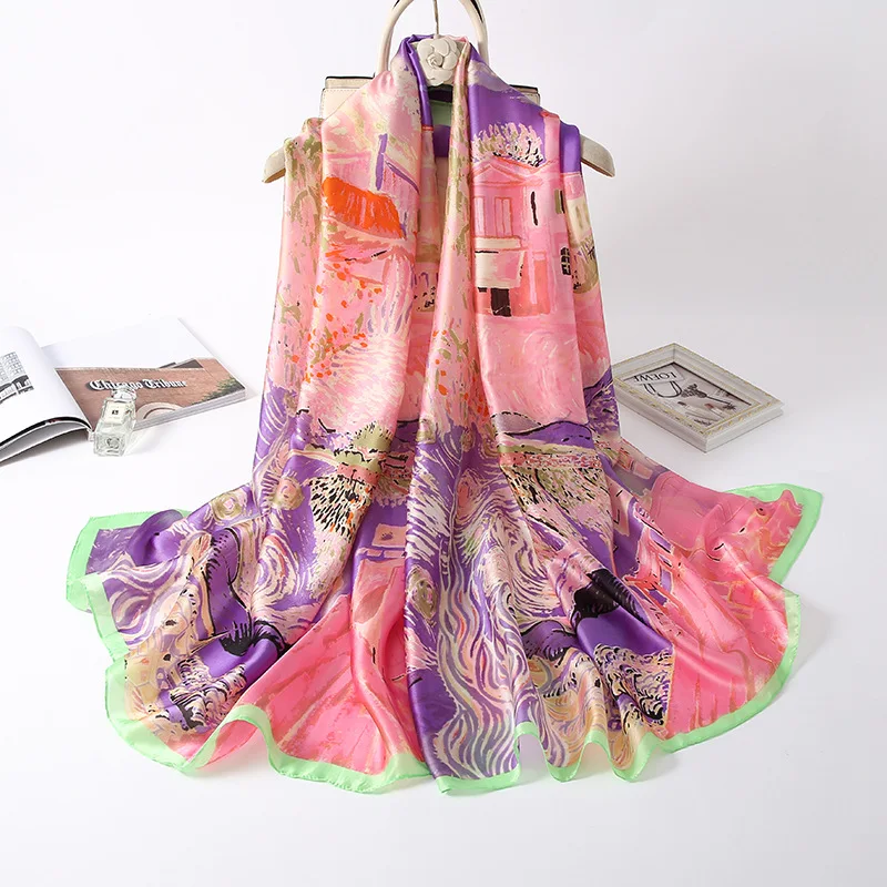 

2021 Summer Silk Scarf Women Print Scarf Flower,Birds,leaf,chains, 100% Natural Silk Wraps Shawls and Scarves 180*90cm Hijabs