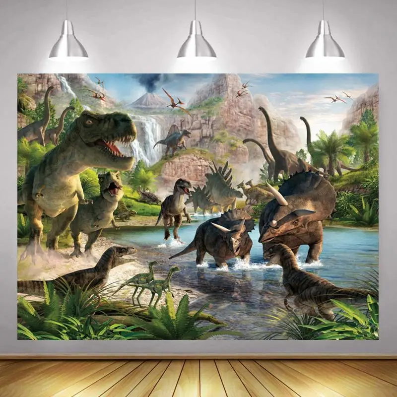 

Cartoon Alpine Meadow Dinosaur Jurassic Picture Background Photo Children's Birthday Party Decoration Studio Photography Scene