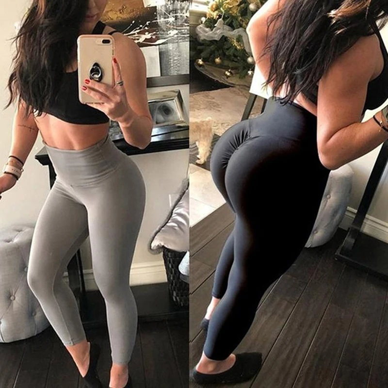 

Women Sexy Modis Leggings Fashion Solid Ankle-Length Ass Pleated Leggings High Waist Push Up Elastic Casual Fitness Legging