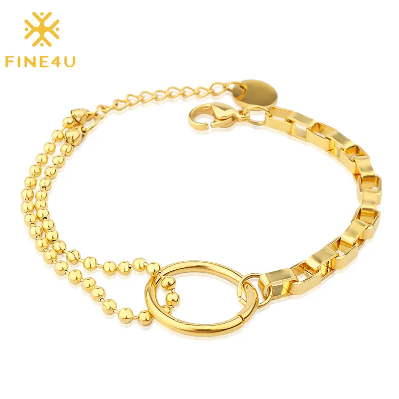 FINE4U B216 из нержавеющей стали браслет цепочка для мужчин женщин цвета: золотистый