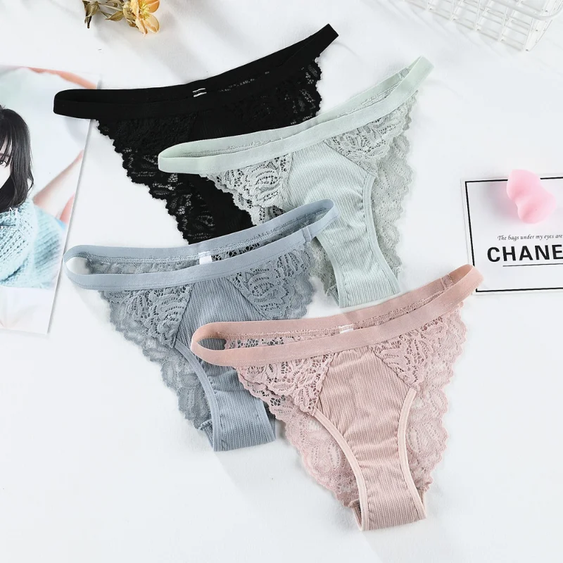

3PCS Soft Cotton Women Underwear Panties Solid Comfort Underpants Seamless Lace Briefs For Woman Sexy Low-Rise Panty Intimates