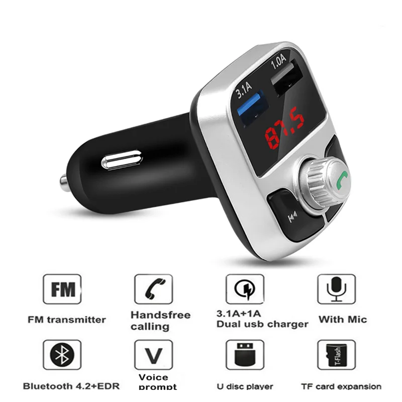 Bluetooth fm-передатчик 4,2 MP3 плеер Handsfree автомобильный комплект Поддержка TF карты U диск QC2.0 3.1A Быстрый двойной USB зарядное устройство адаптер питания