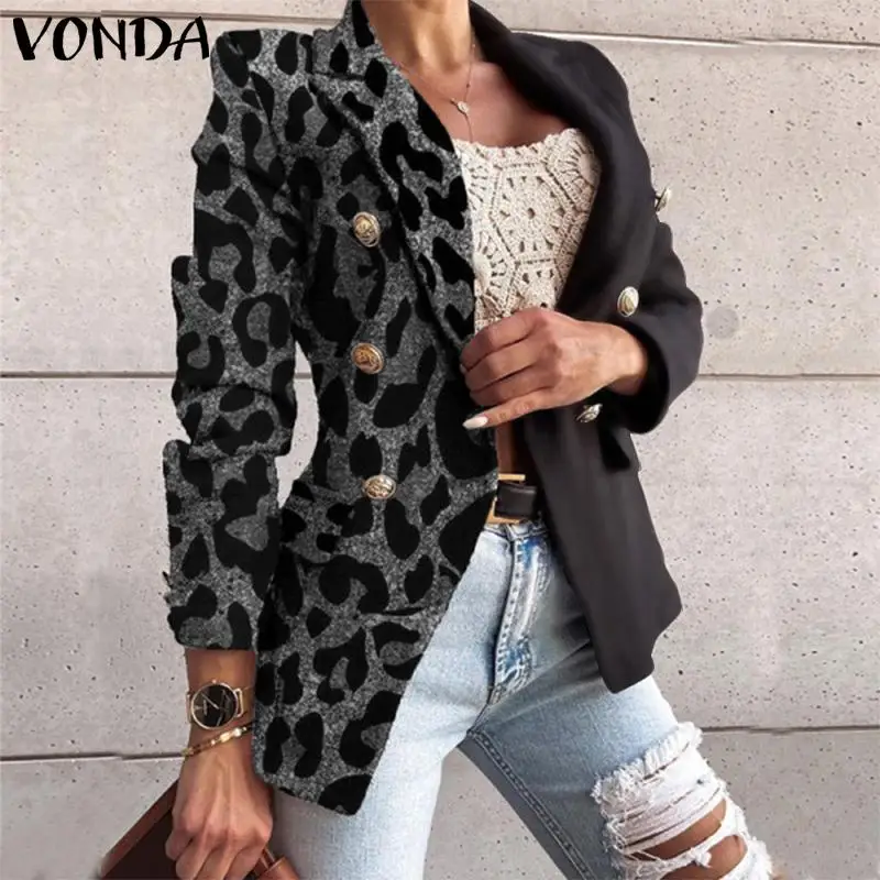 

Осенний Блейзер Veste VONDA 2021, Женский винтажный костюм с принтом и длинным рукавом, блейзер на пуговицах, женские элегантные деловые пальто для...