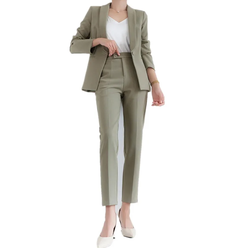 

New Spring Autumn Women Vintage Two Pieces Set Chic Pockets Office Lady Blazer Jacket+Pencil Pants Suit Casual Trouser Outfits