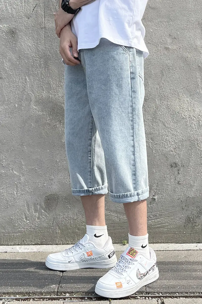 

Denim Shorts For Men Loose Summer Cropped Pants Trend For Teens Casual Streetwear Sport Solid Color Fashion The New Listing