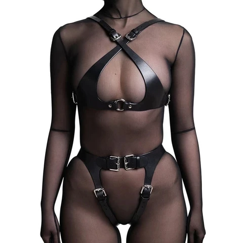 Женская кожаная портупея, набор ремней, бондаж для тела, подвязка с кольцом до бедра, женский бюстгальтер, сексуальная секс-игрушка паб-рок в стиле панк