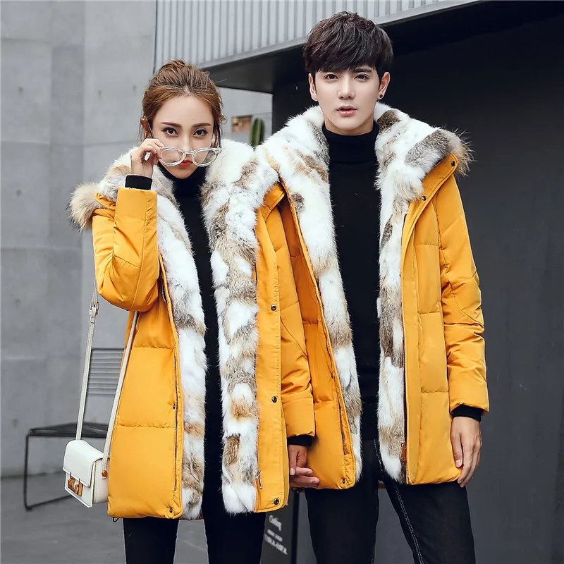 Men/Women Winter Warm Coat Casual Thickened Long Hooded White Duck Down Jacket  Fur Liner Fur Collar Large Size 5Xl