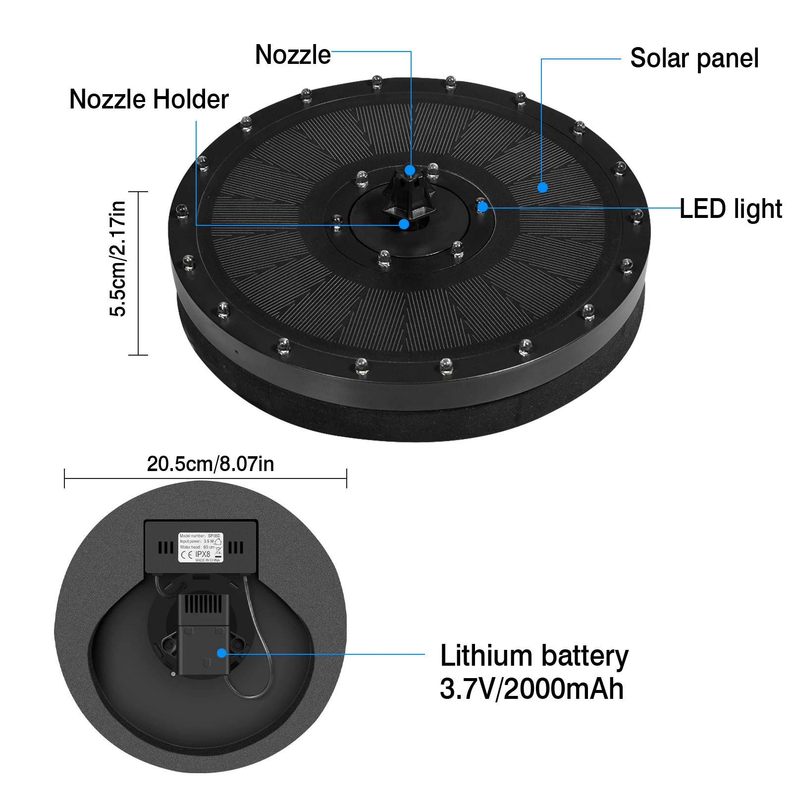 

200L/H Solar Pump Fountain 5V/1.4W Birdbath Solar Fountain with 4 Nozzles for Bird Bath Garden Pond Outdoor Swimming Pool