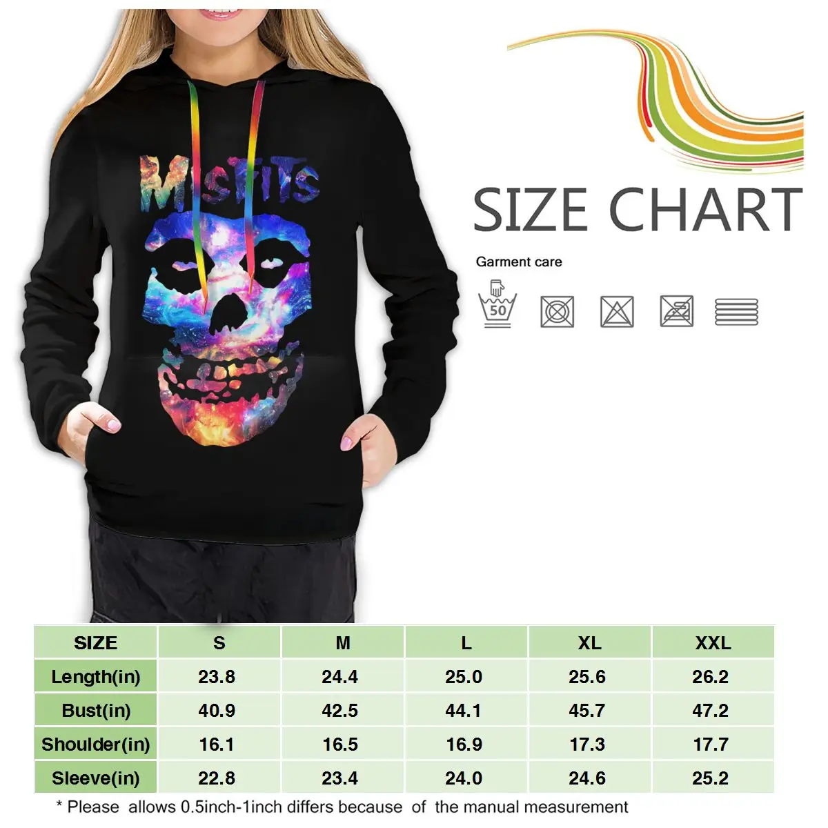 

Misfits Womens Fuzzy Fleece Pullover Hoodies Color Block Tie-Dye Printed Hooded Long Sleeve with Pockets
