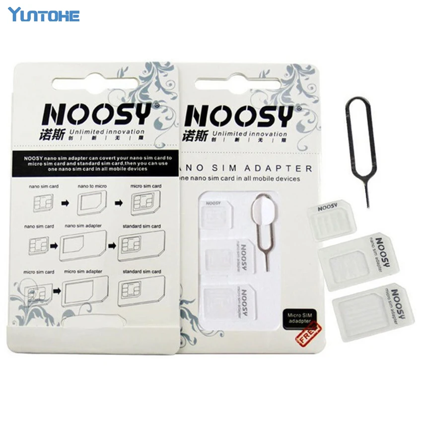 500sets(2000pcs) 4 In 1 Noosy Nano Micro SIM Card Adapter Eject Pin For iPhone 11 pro For iPhone 6 6plus 7 7plus with Retail Box