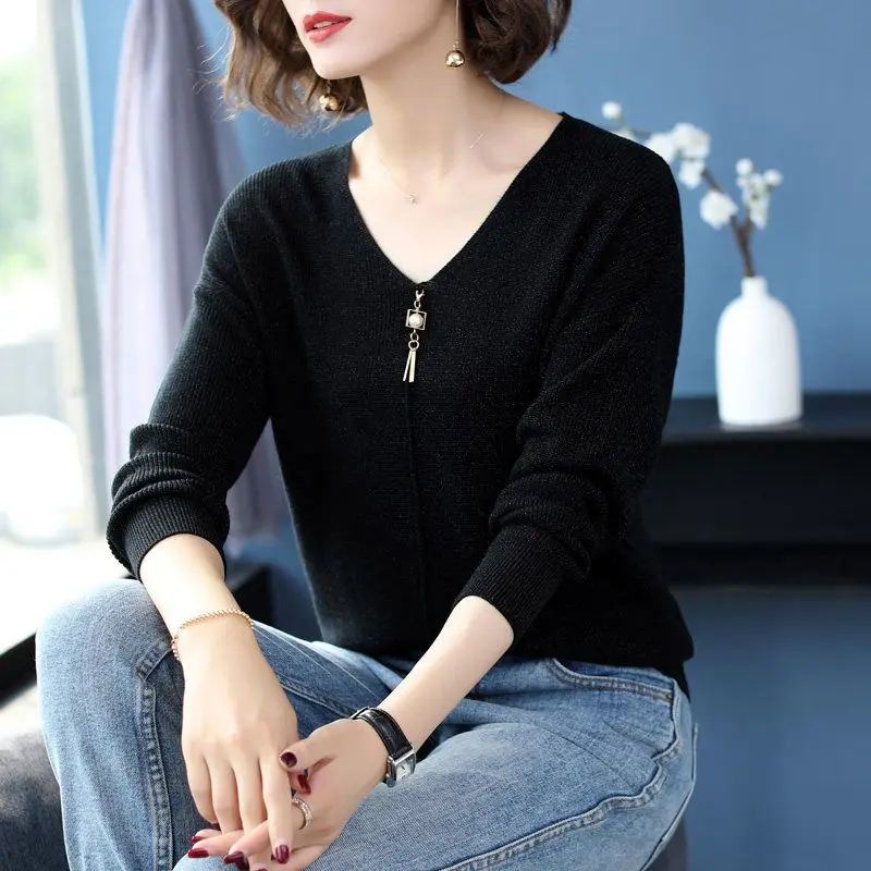 Women Sweater Thin Knitted V-neck Fashion Jumpers Solid Color Beaded Fringed Long Sleeve Pullovers Sweaters Female 2021 Spring | Женская