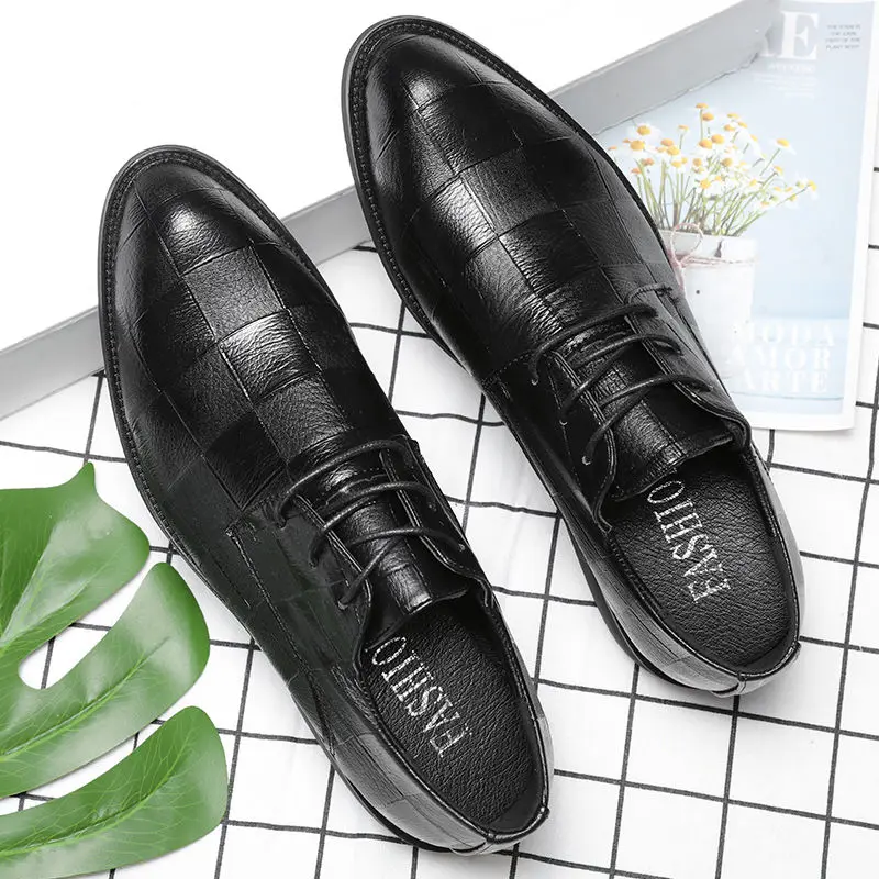 

Business Men Shoes Black Leather Men Shoes Luxury Brand Mens Wedding Dress Shoes Large Size Lacing Formal Shoe Man d42