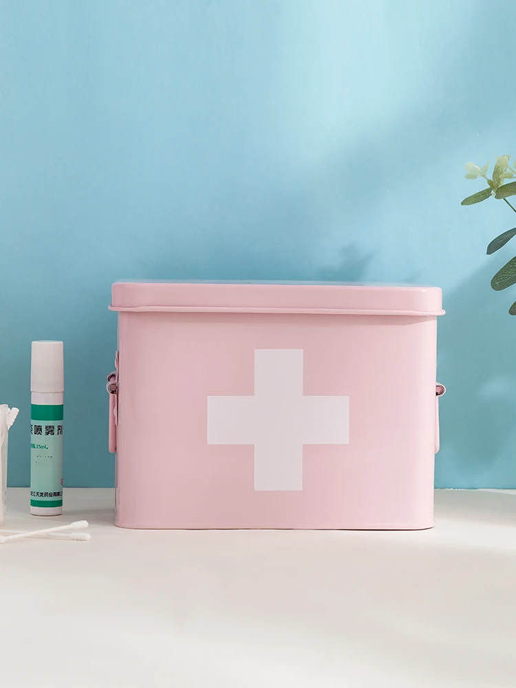 Ящик для аптечки малого размера металлический многоуровневый розовый шкаф