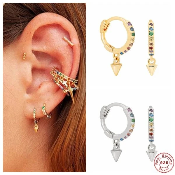 

CANNER Real 925 Sterling Silver Hoop Earrings for Women Silver 925 Punk style geometric Earings Piercing Earring Jewelry brincos
