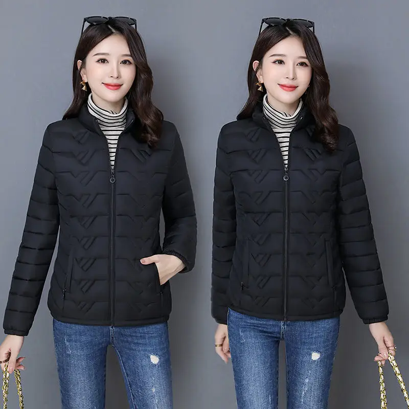 2021 Fashion Thin Slim-Fitting Cotton-Padded Jacket Solid Color Stand-Up Collar Middle-Aged Elderly Mothers Padded Short Coat