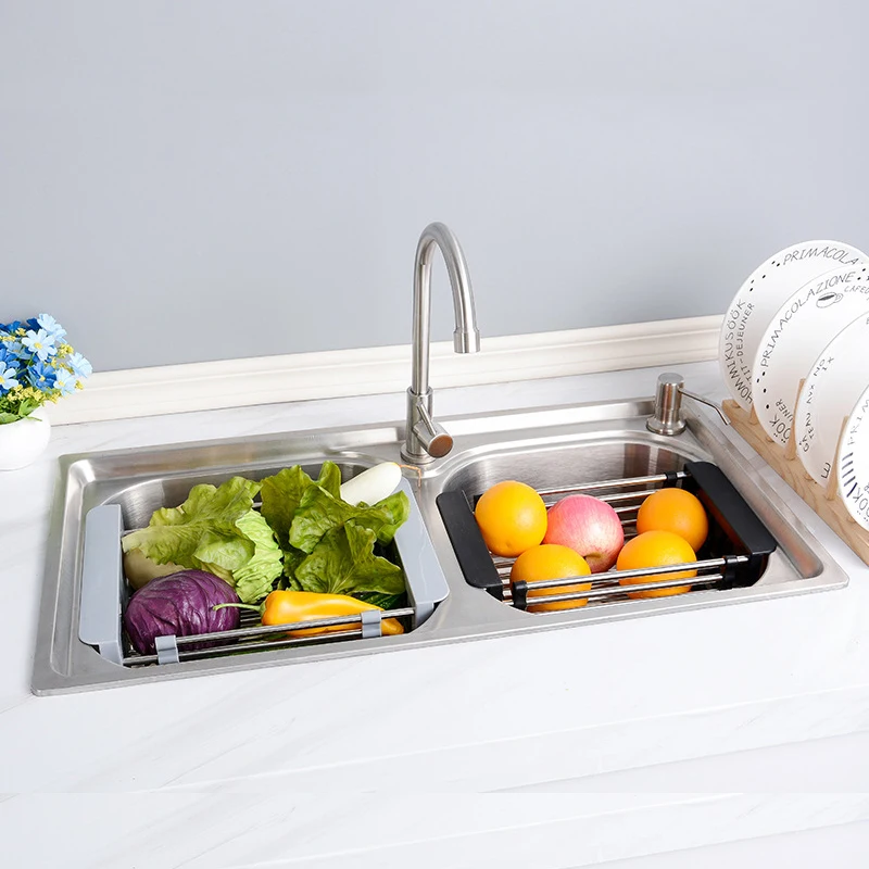 

Sink Filter Rack Shelf Kitchen Retractable Stainless Steel Sink Strainer Drain Vegetable Fruit Drainer Basket Rack Storage Tool