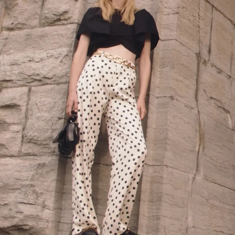 

Женские длинные брюки в горошек MESTTRAF, модные брюки в стиле ретро с завышенной талией и карманами на молнии, уличная одежда, 2021