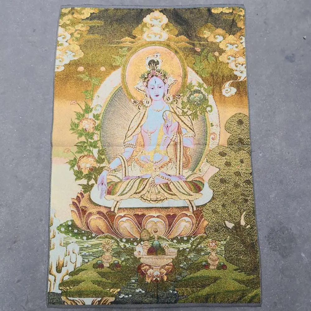 

Home Decor 35" Thangka embroidery Tibetan Buddhism silk embroidery brocade Nepal Six Eyes Tara Bodhisattva Buddha Statue Thangka